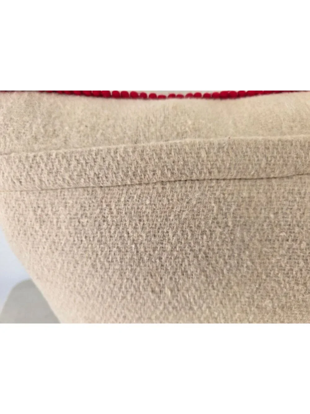 Sincerely Santa Wool Snowman Applique Pillow Cover Rectangle 20x16 Red on Beige
